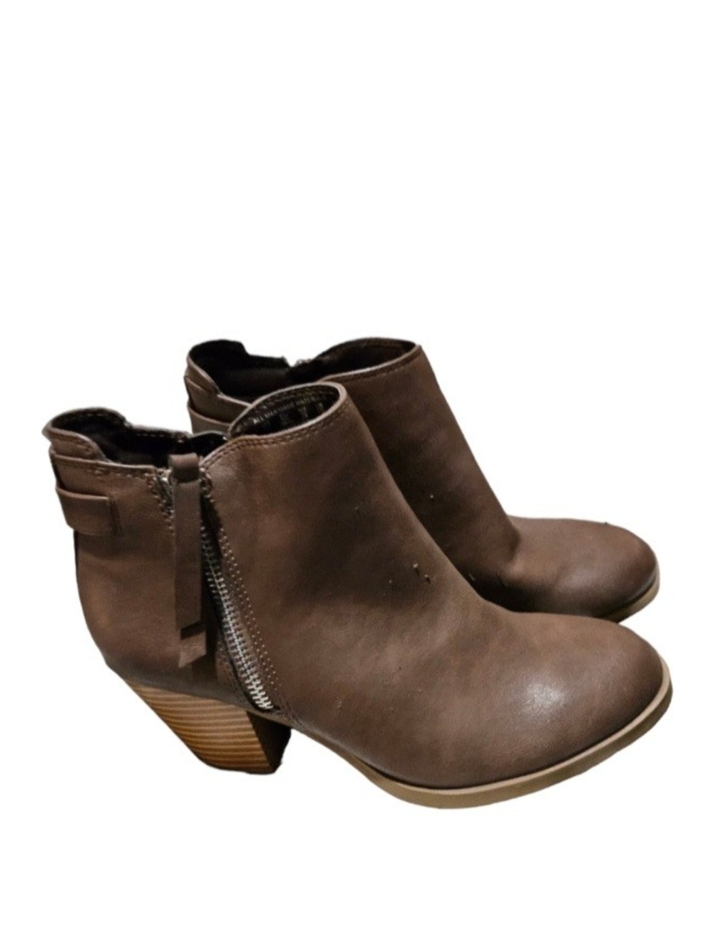Women’s Brown Ankle Booties with Side Zip and Stacked Heel